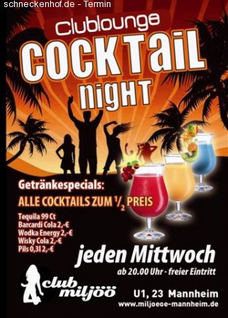 Clulounge Cocktail Night Werbeplakat