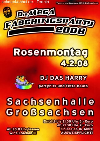 Mega Faschingsparty Werbeplakat