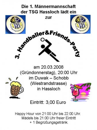 Handballer & Friends - Party Werbeplakat