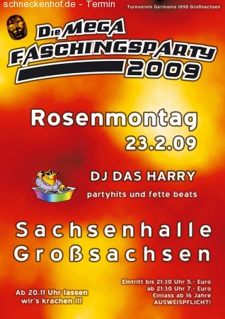 Mega Faschingsparty Werbeplakat