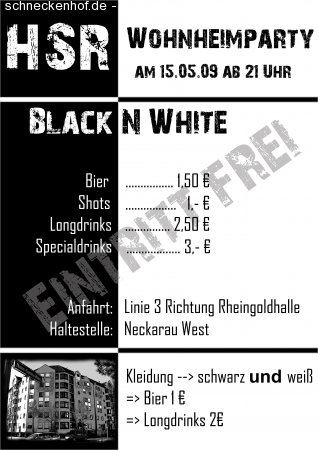 Black 'n' White Wohnheimparty Werbeplakat