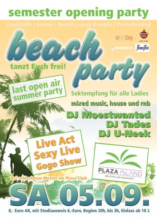 1st SemesterOpening BeachParty Werbeplakat