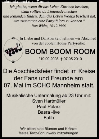 Boom Boom Room - Abschiedsparty Werbeplakat
