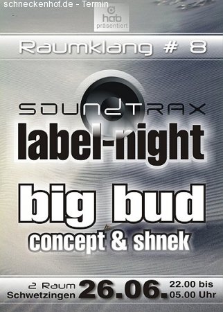 Raumklang 8: Sound:trax Night feat. Big Bud, Concept + Shnek Werbeplakat