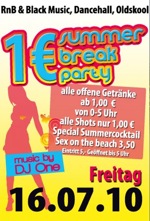 1 euro summer break party Werbeplakat
