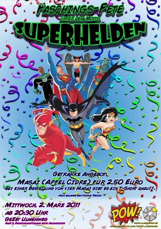 Superhelden Fasching im GeZet Werbeplakat