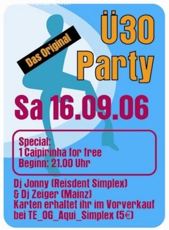 Ü30 Party mit DJ Zeiger(Mainz) Werbeplakat