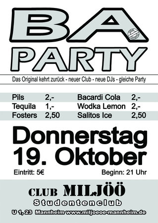 BA Party Werbeplakat