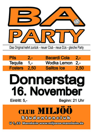 BA Party Werbeplakat