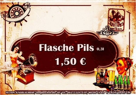 Flaschenbier für 1,50 € Werbeplakat