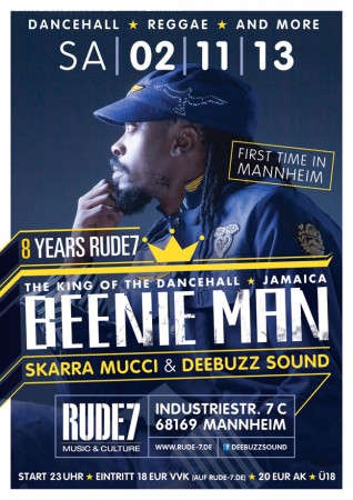 Beenie Man @ 8 Years Of Rude7 Club Werbeplakat