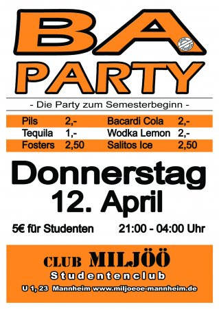 BA Party Werbeplakat