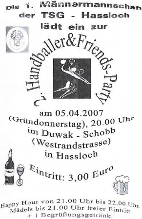 Handballer & Friends - Party Werbeplakat